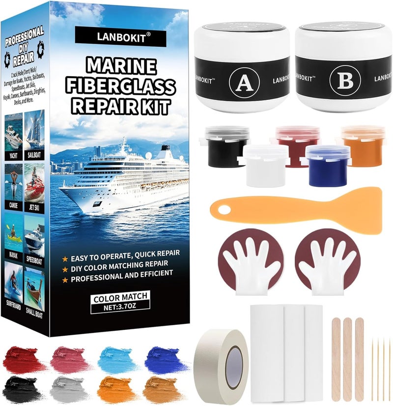 LANBOKIT Marine Fiberglass Repair Kit for Boats, Gel Coat Repair Kit for Boats, Epoxy Filler for Boats, Gelcoat Repair Kit, Fiberglass Boat Repair Kit Fix Holes, Chips & Deep Cracks, Boat Accessories - Image 1